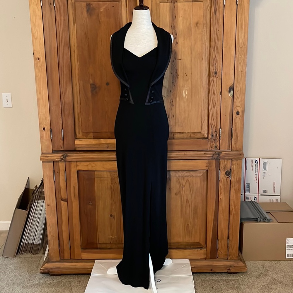 Tadashi Black Sleeveless Tuxedo Maxi Dress Sz. Small